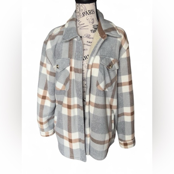 Jackets & Blazers - Plaid Gray and Brown Women's Jacket Size Large